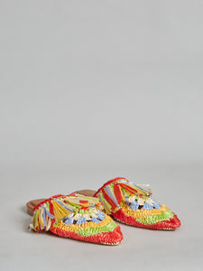Hetre Alresford Hampshire Shoe Store De Siena Multicoloured Raffia Crochet Fringe Slipper