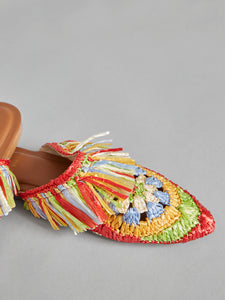 Hetre Alresford Hampshire Shoe Store De Siena Multicoloured Raffia Crochet Fringe Slipper  