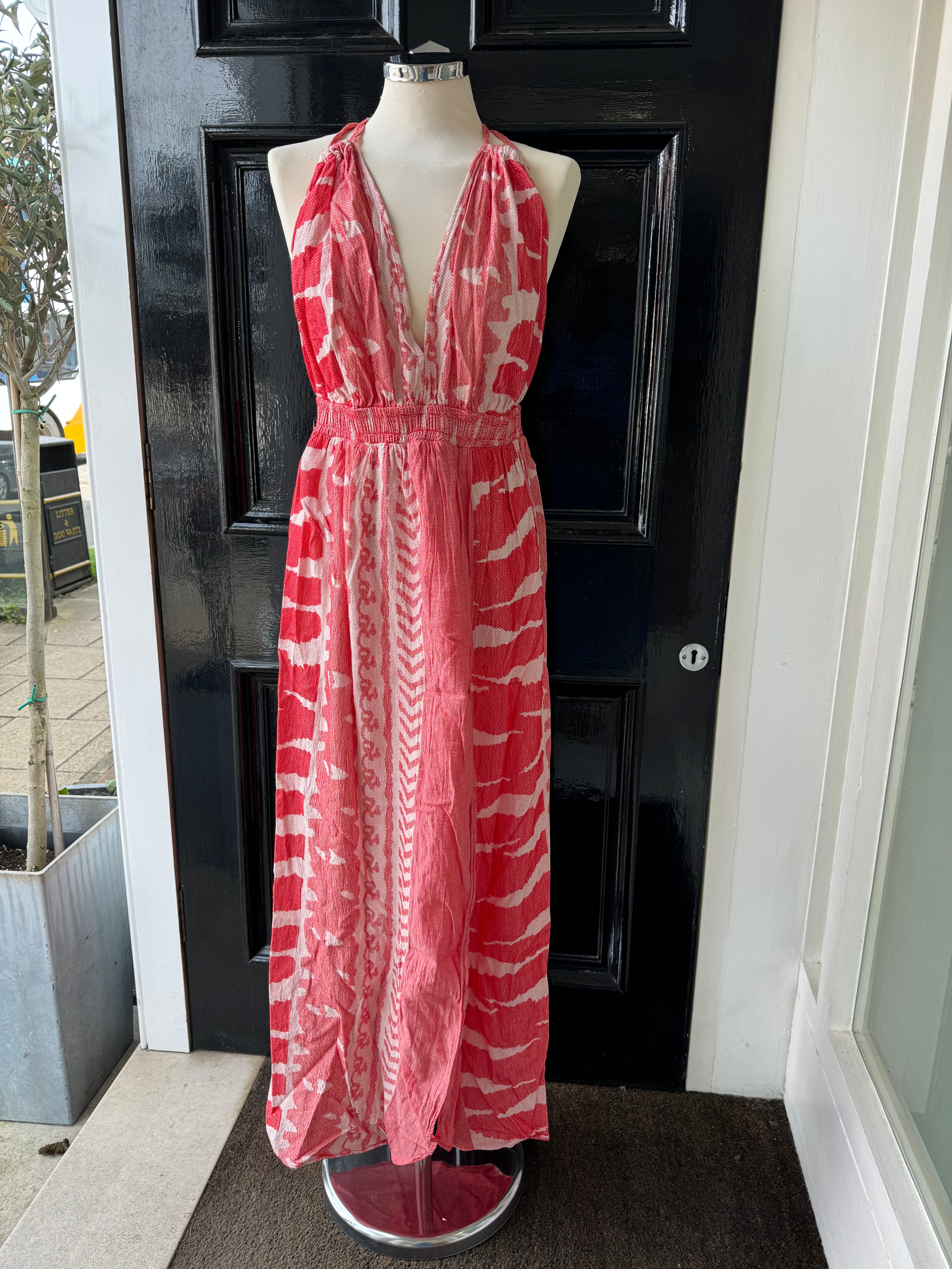 Hetre Alresford Hampshire Clothes Store Pearl & Caviar Red Halterneck Zakar Maxi Dress