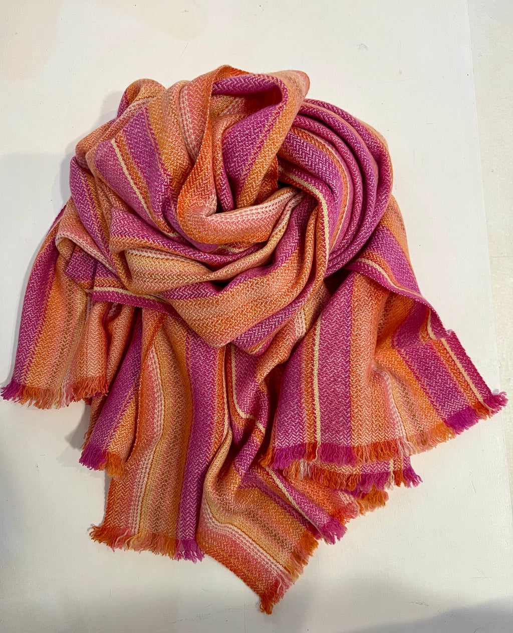 Hetre Akresford Hampshire Accessory Store Mouleta Orange & Pink Cashmere Stripe Scarf