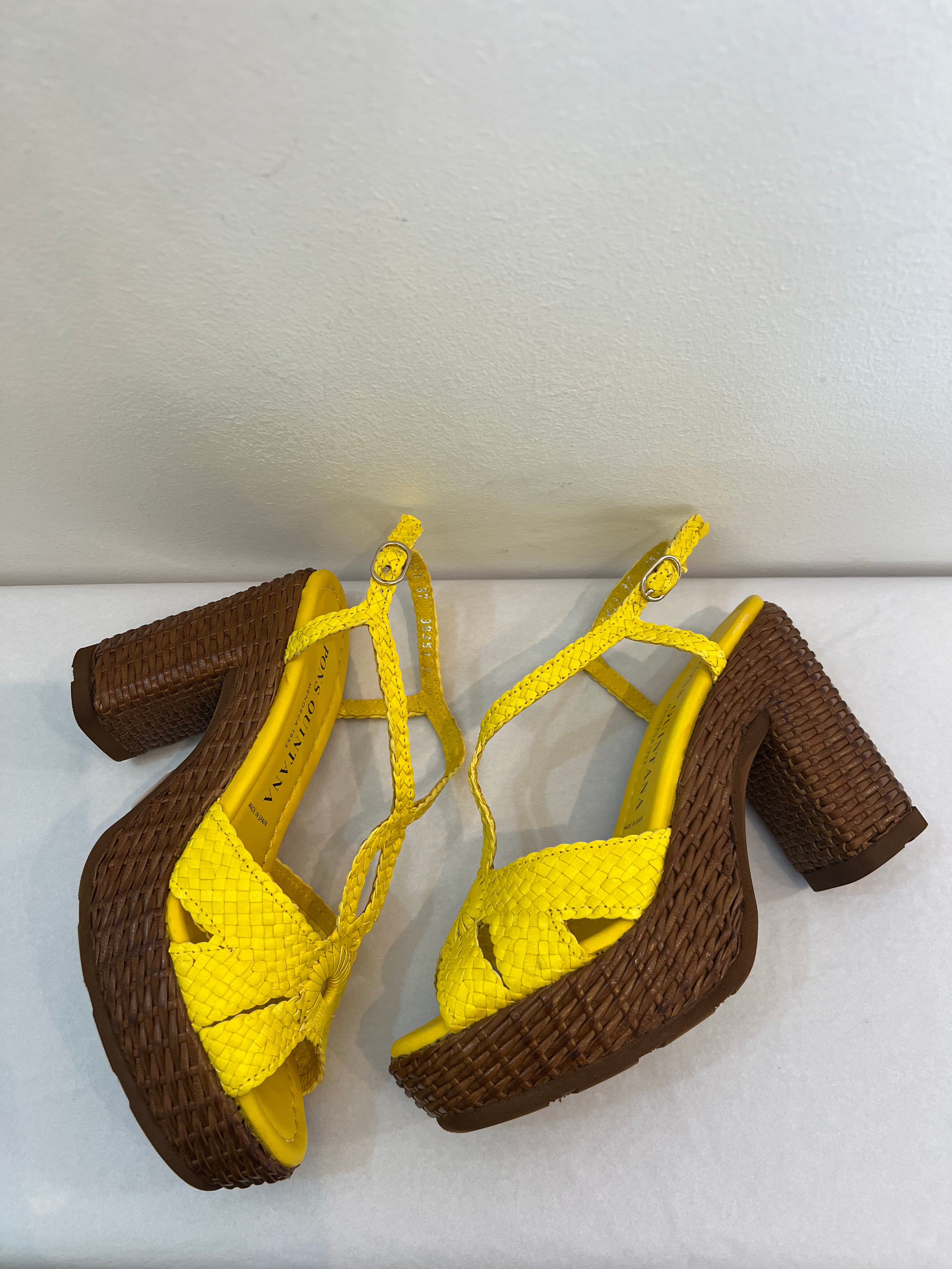 Hetre Alresford Hampshire Shoe Store Pons Quintana Yellow Woven Platform Sandal