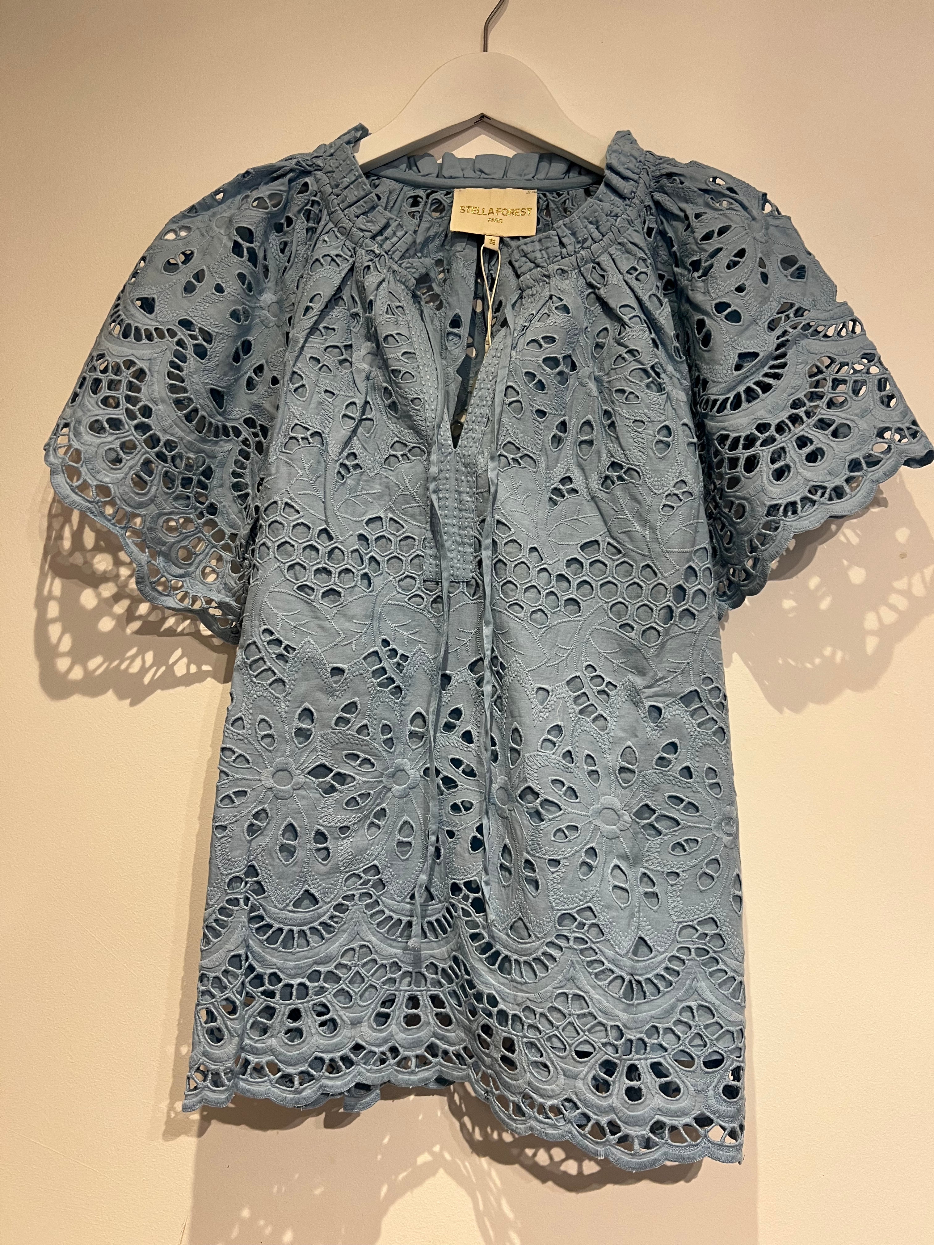 Hetre Alresford Hampshire Clothes Store Stella Forest Blue Broderie Anglaise Top