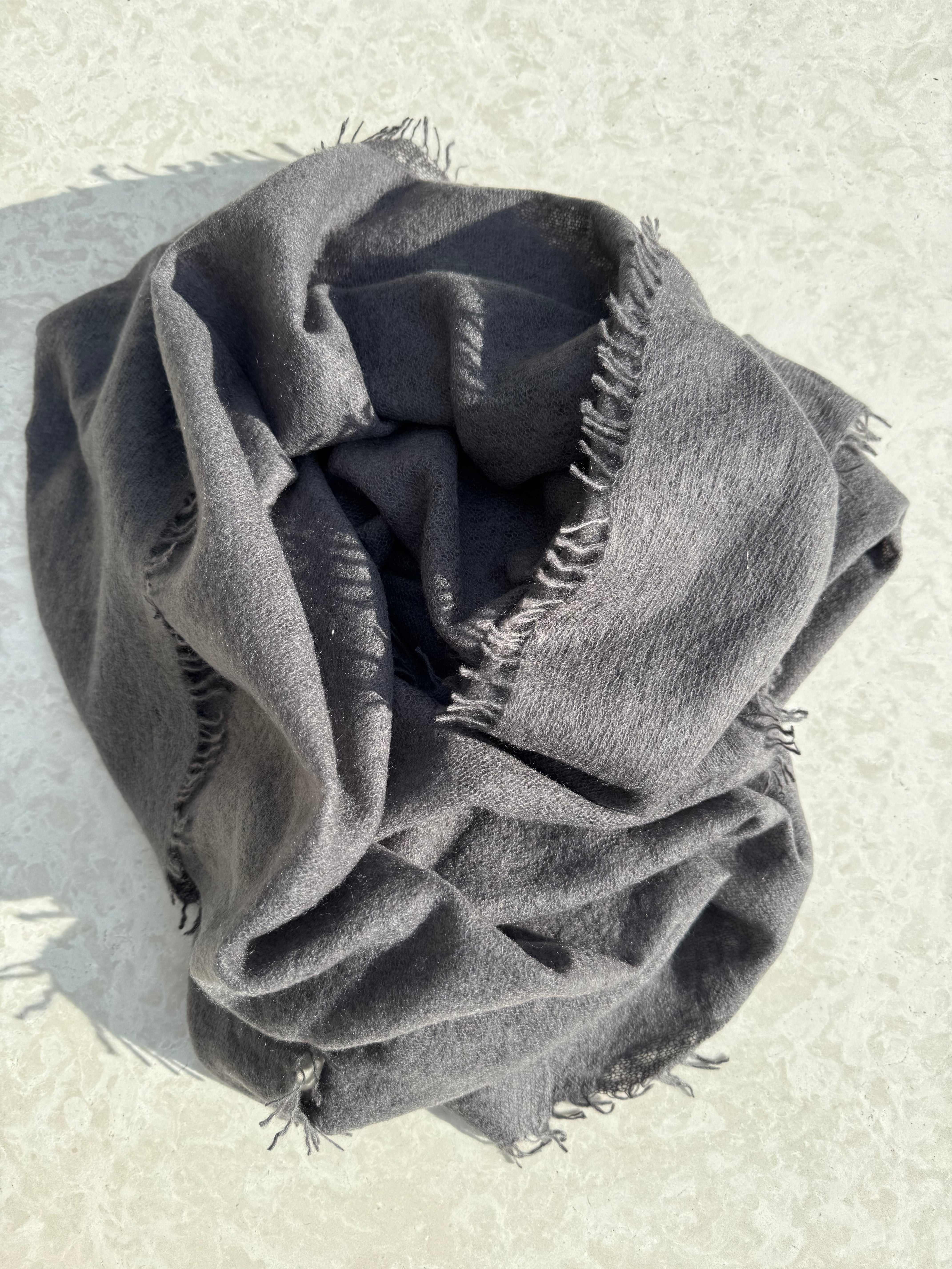 Hetre Alresford Hampshire Accessory Store Mouleta Charcoal Grey Fray Edge Scarf