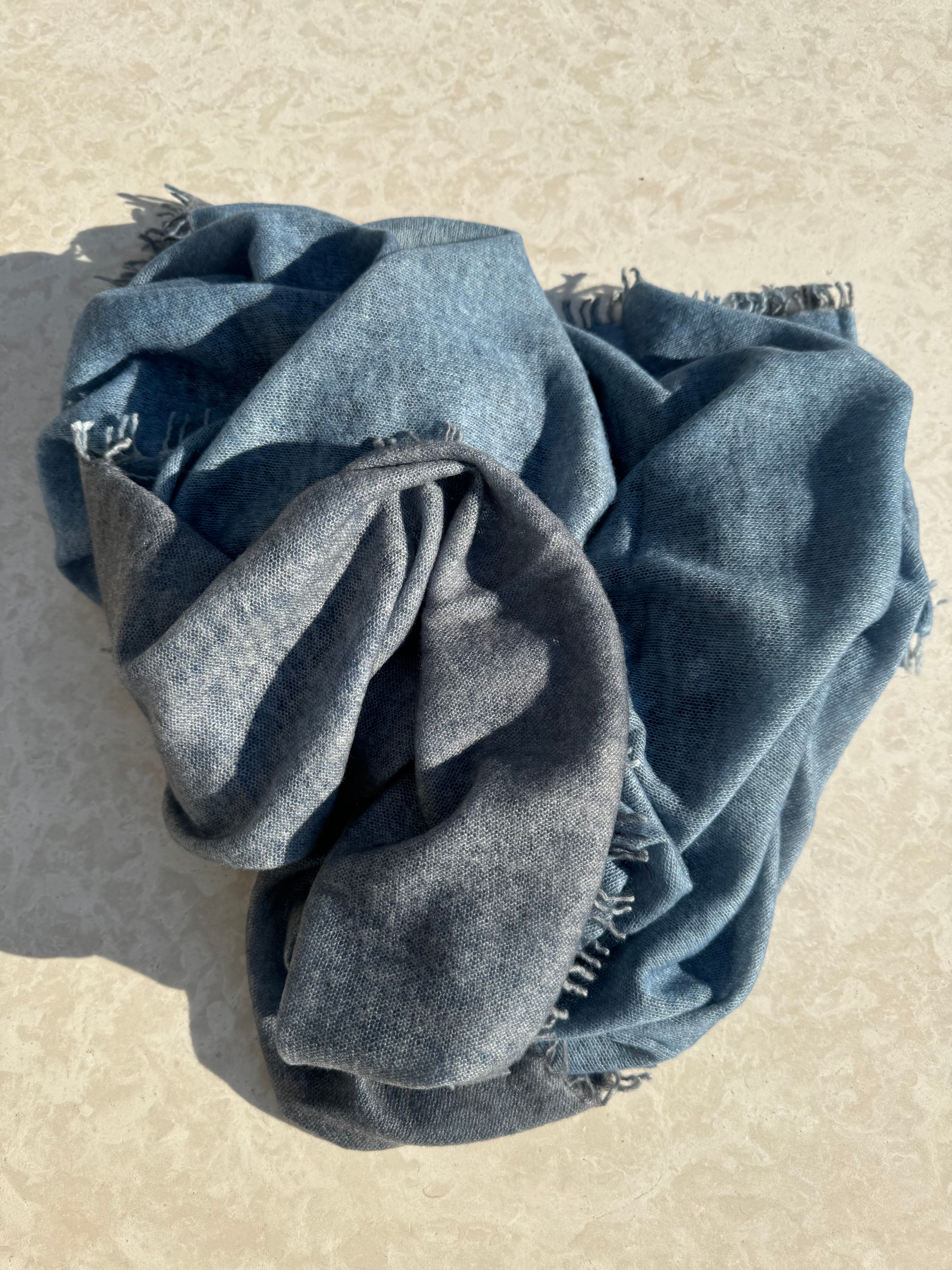 Hetre Alresford Hampshire Accessory Store Mouleta Denim Blue Frayed Edge Scarf