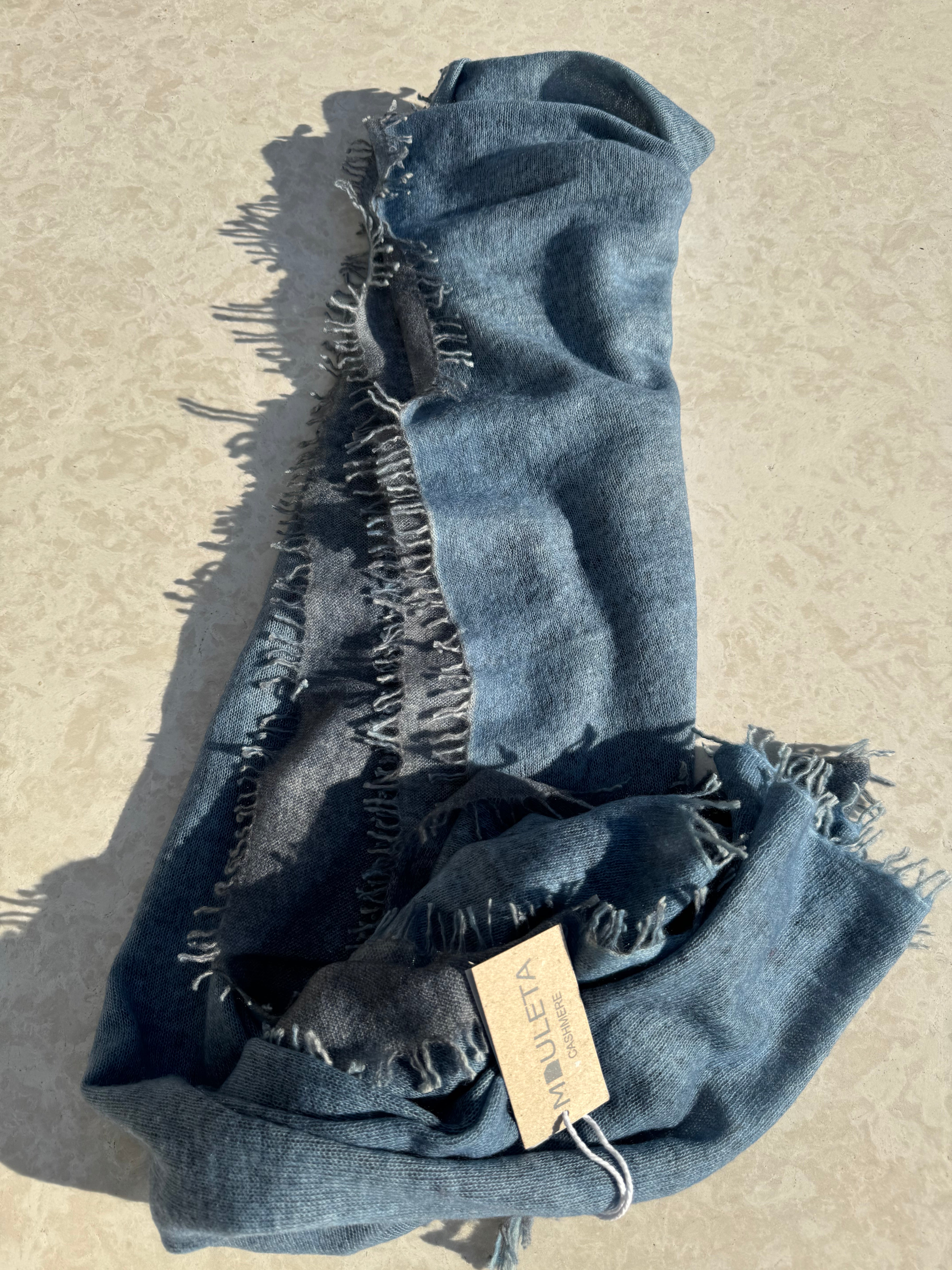 Hetre Alresford Hampshire Accessory Store Mouleta Denim Blue Frayed Edge Scarf