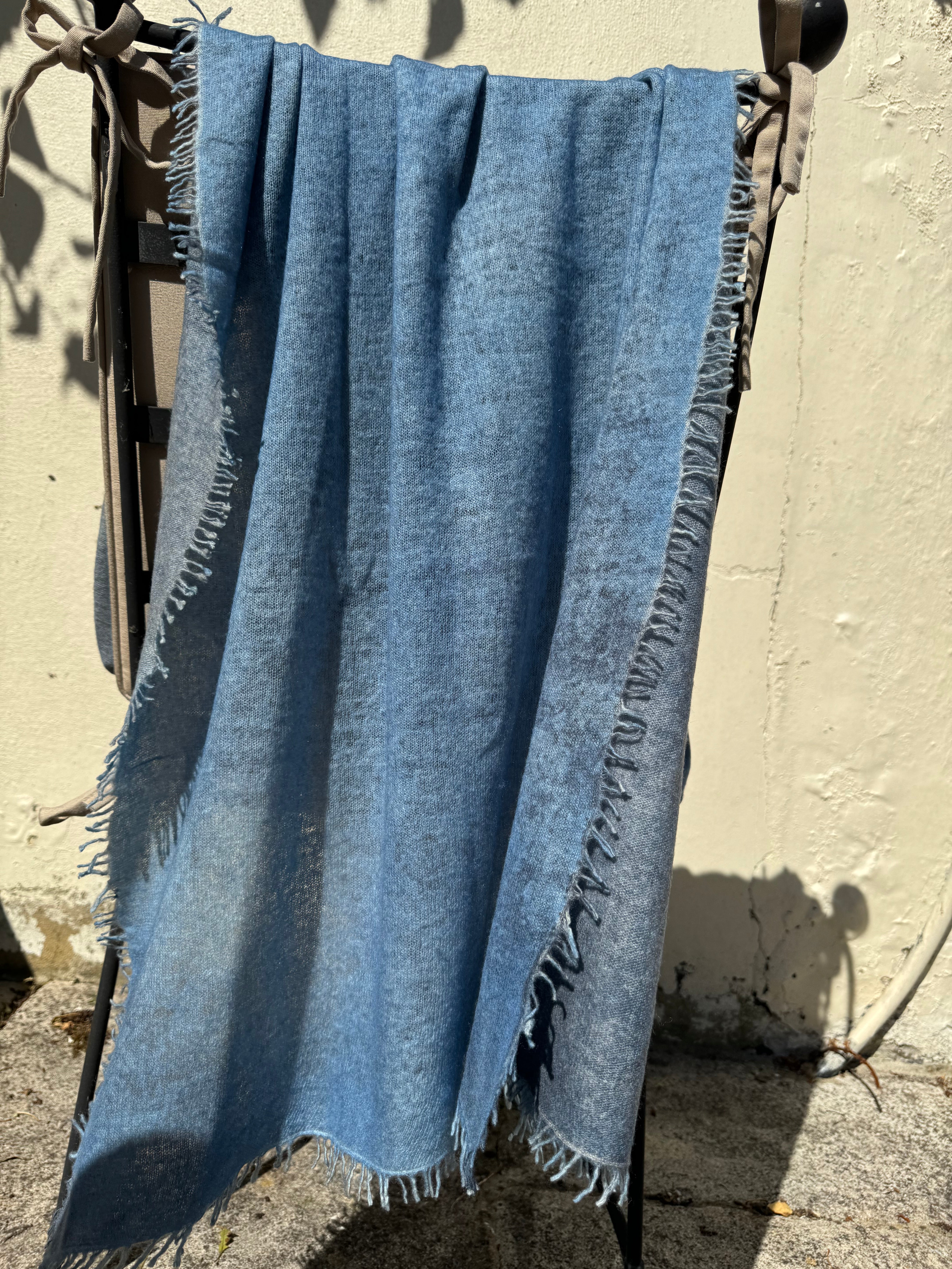 Hetre Alresford Hampshire Accessory Store Mouleta Denim Blue Frayed Edge Scarf