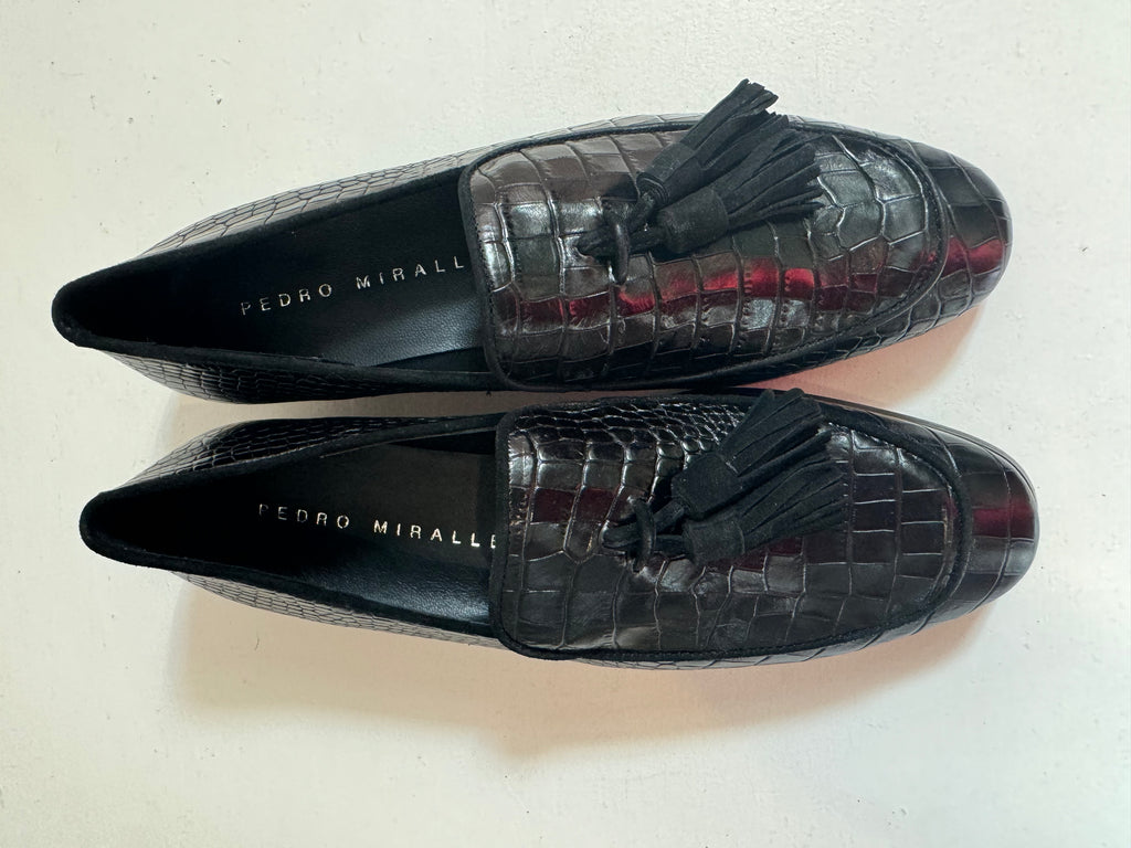 Hetre Alresford Hampshire Shoe Store Pedro Miralles Black Moc Croc Tassel Loafer