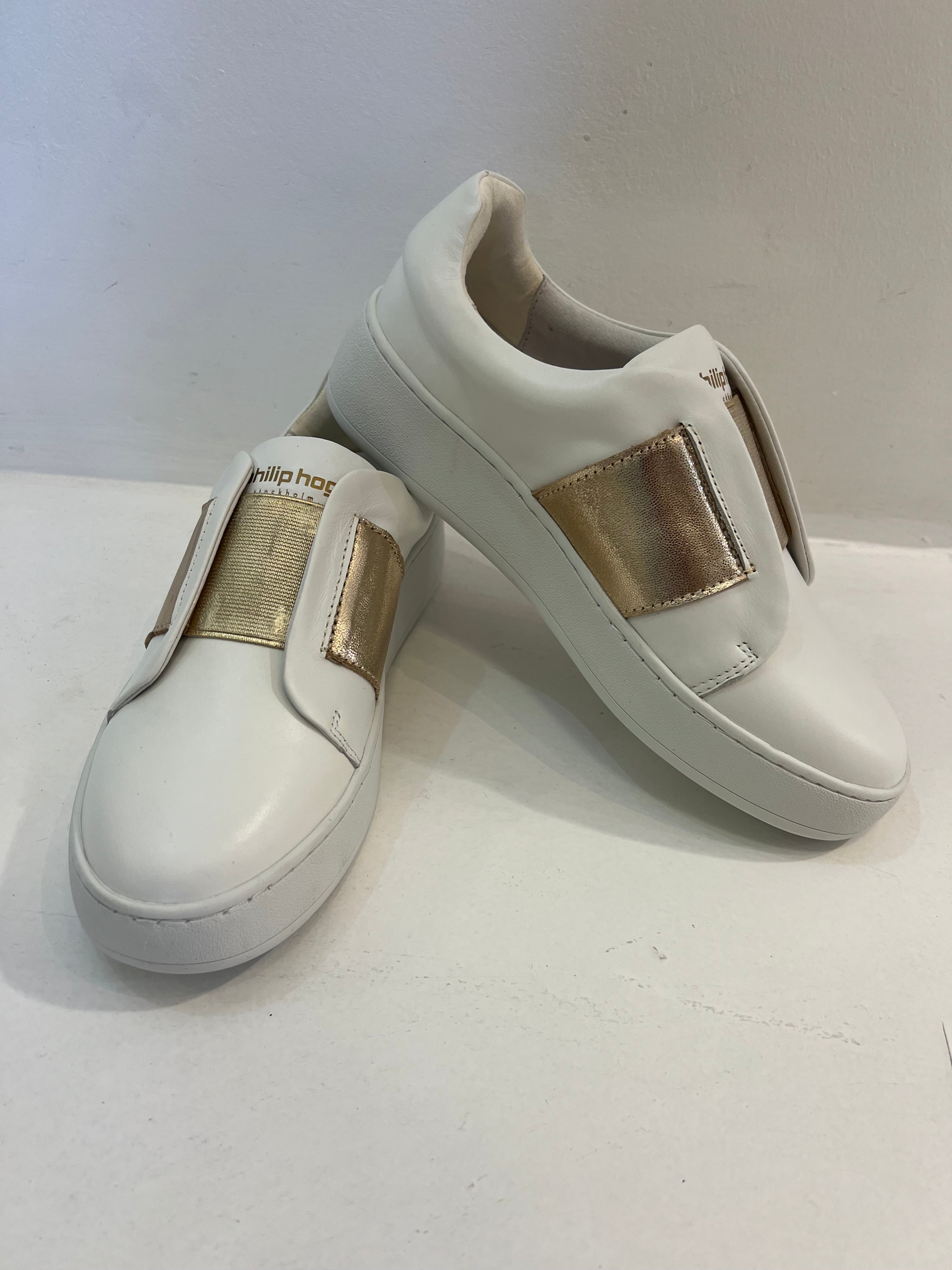 Hetre Alrefsord Hampshire Shoe Store Philip Hog Elastic White Gold Sneaker 