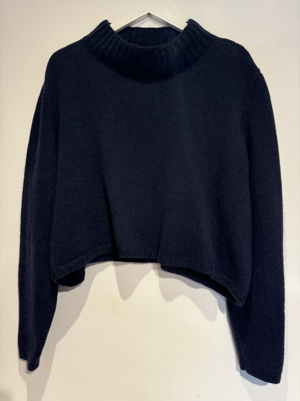 Hetre Alresford Hampshire Clothes Store English Weather Dark Navy Cashmere Cropped Sloppy Jo Sweater