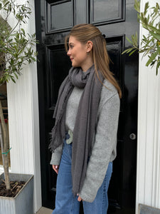 Hetre Alresford Hampshire Accessory Store Mouleta Charcoal Grey Fray Edge Scarf