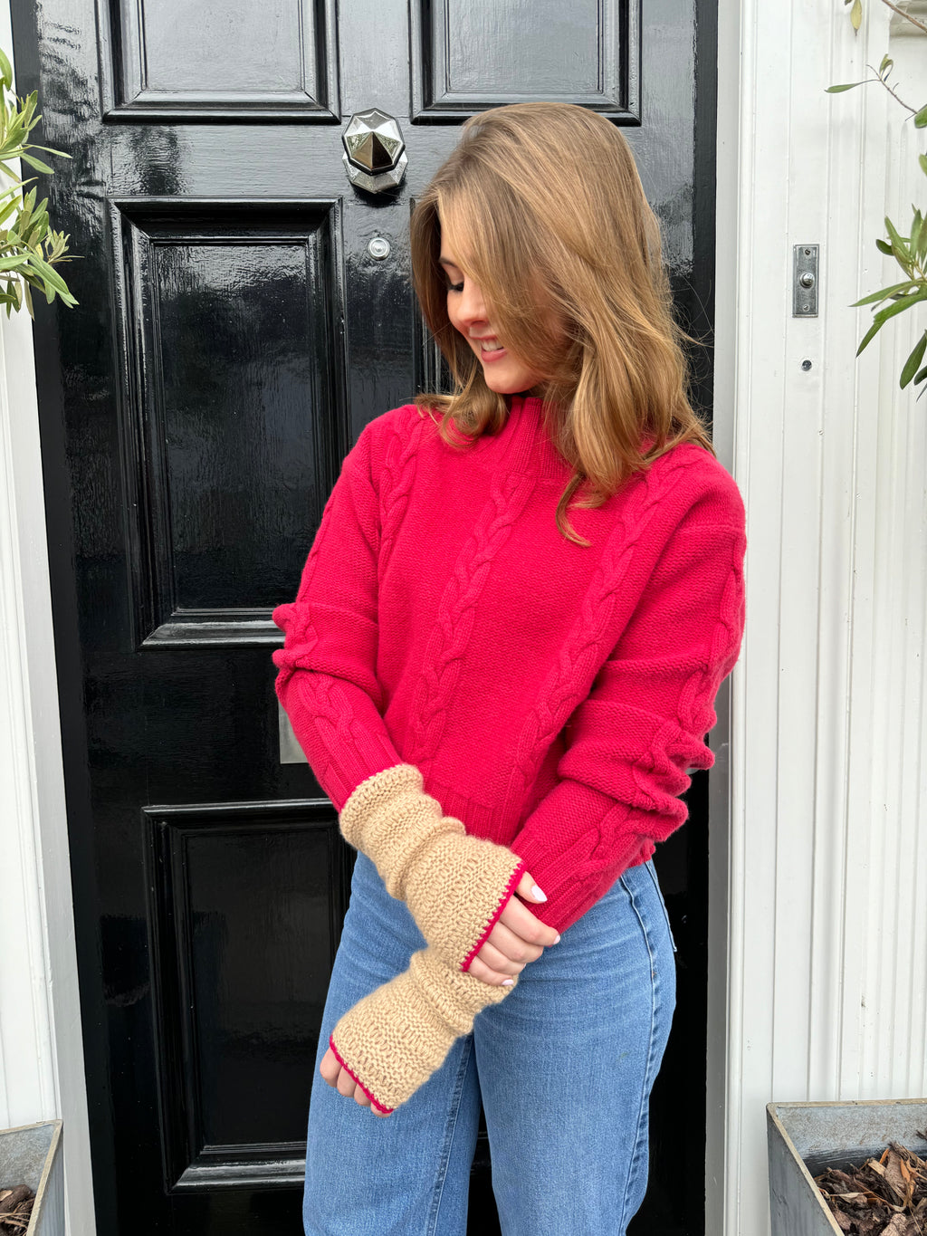 Hetre Alresford Hampshire Accessory Store Raspberry/Camel Cashmere Wrist Warmers