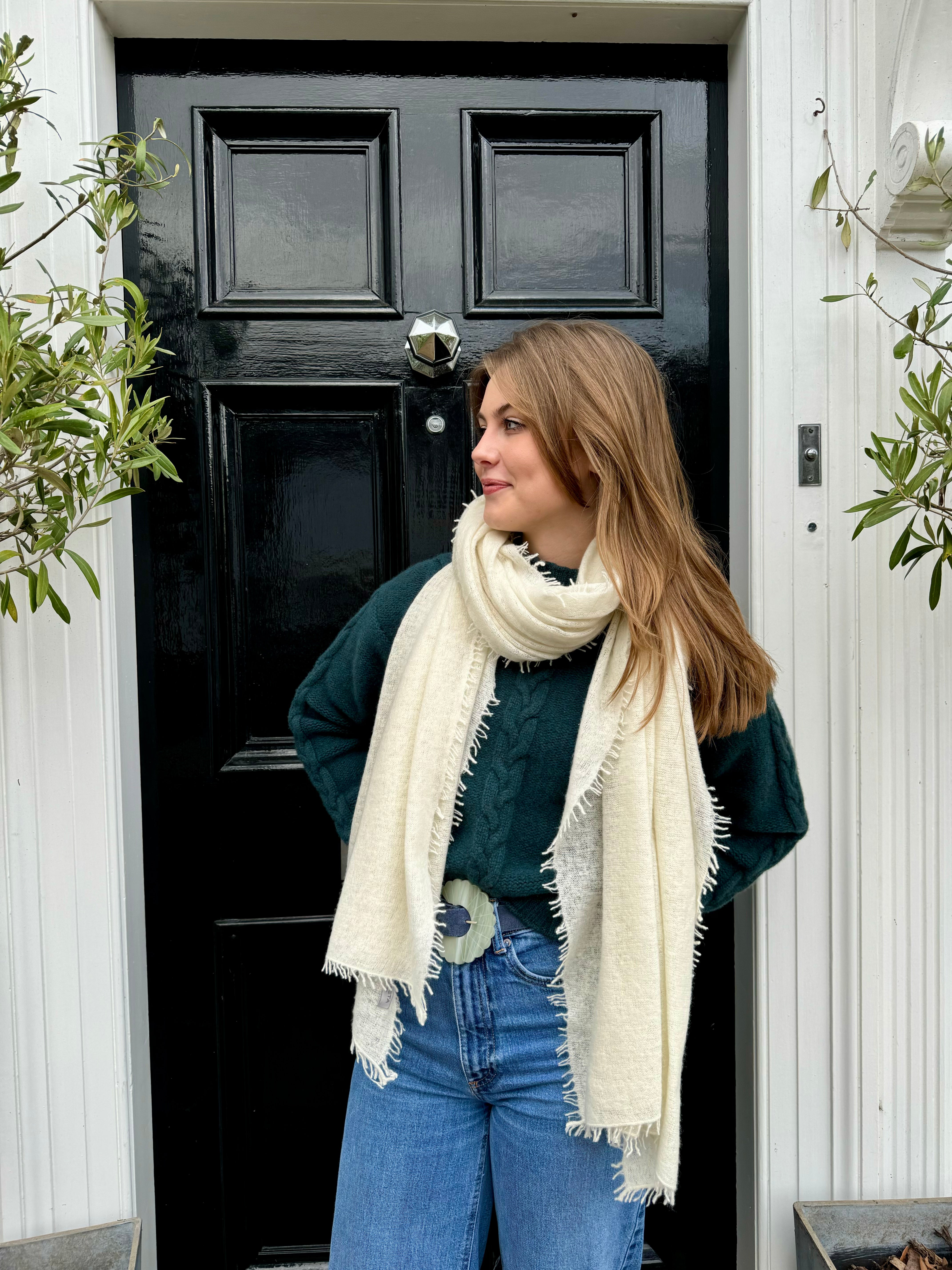 Hetre Alresford Hampshire accessory store  Mouleta Cream Fray Edge Scarf