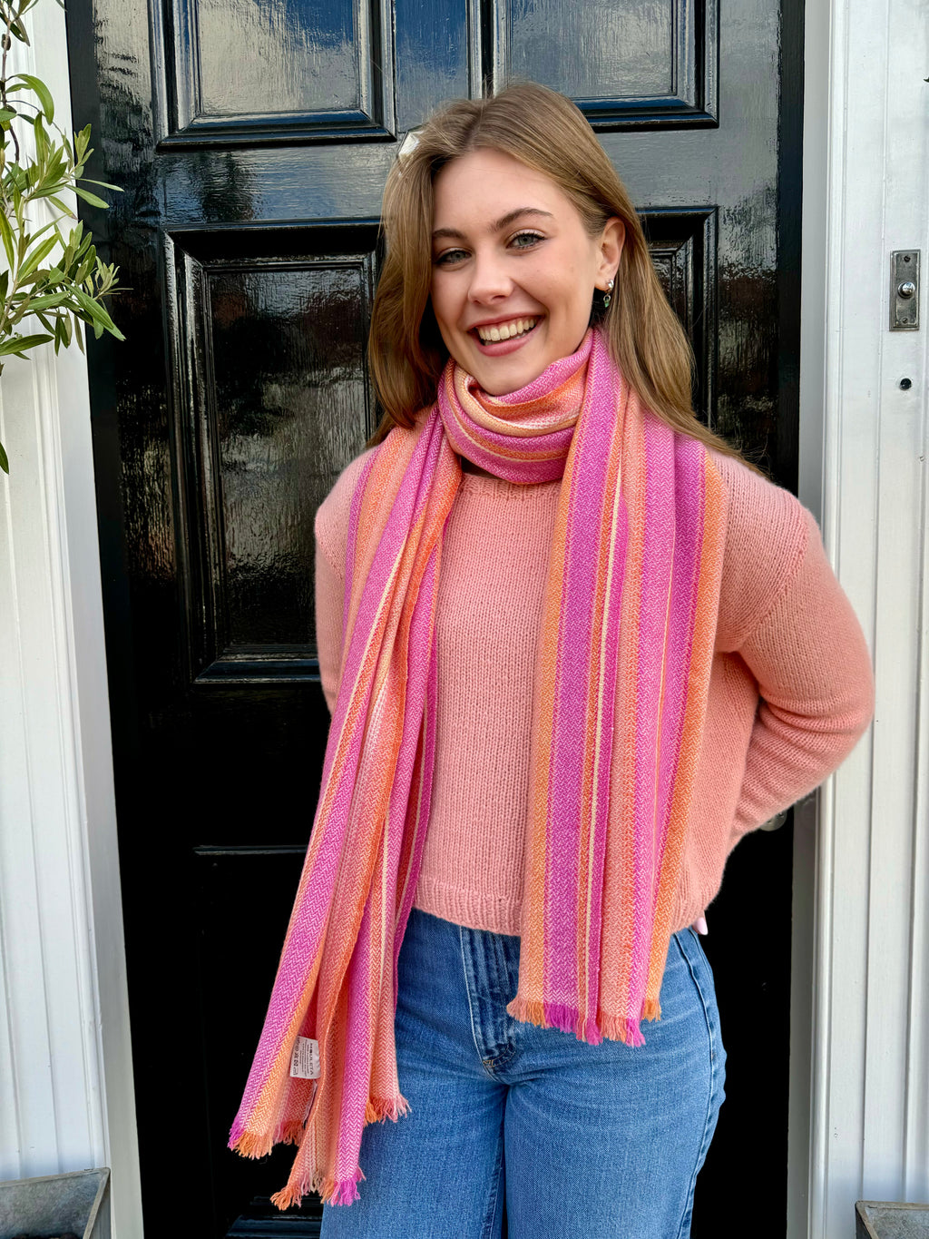 Hetre Akresford Hampshire Accessory Store Mouleta Orange & Pink Cashmere Stripe Scarf