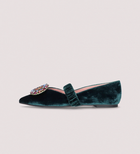 Hetre Alresford Hampshire Shoe Store Pretty Ballerinas Emerald Velvet Mary Jane Ballerina