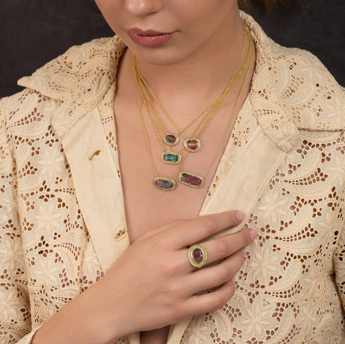 Hetre Alresford Hampshire Jewellery Sophie Theakston large Tourmaline an d Diamond Necklace 