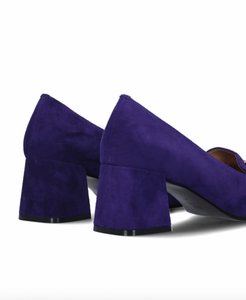 Hetre Alresford Hampshire Shoe Store Bibi Lou Purple Suede Snaffle Block Heel Court 