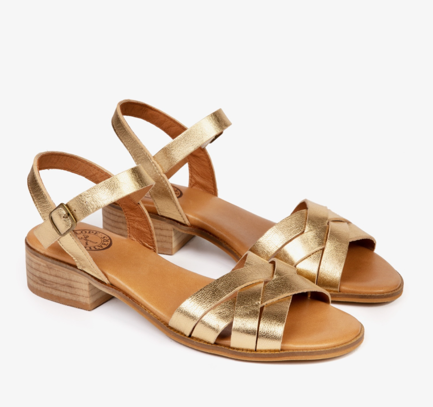 Hetre Alresford Hampshire Shoe Store Penelope Chilvers Gold Metallic Heeled Shepherdess Sandal 