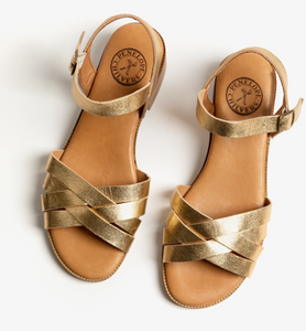 Hetre Alresford Hampshire Shoe Store Penelope Chilvers Gold Metallic Heeled Shepherdess Sandal  