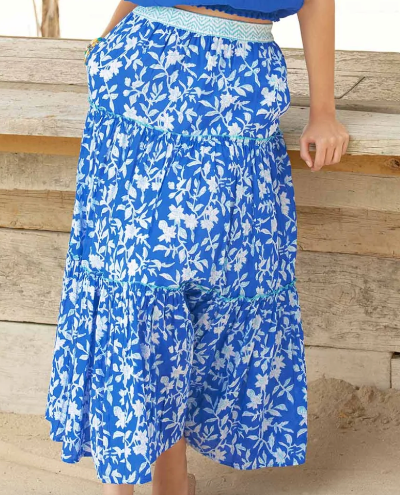 Hetre Alresford Hampshire clothes store Aspiga Cobalt Japanese Flower Becks Skirt
