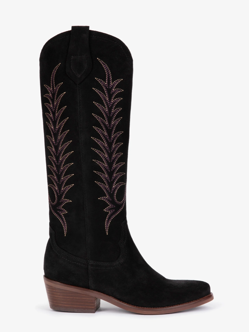 Hetre Alresford Hampshire Shoe Store Penelope Chilvers Black Bianca Suede Embroidered Boot