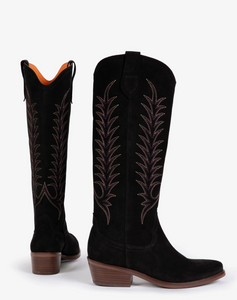 Hetre Alresford Hampshire Shoe Store Penelope Chilvers Black Bianca Suede Embroidered Boot