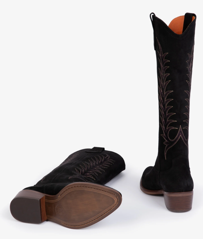 Hetre Alresford Hampshire Shoe Store Penelope Chilvers Black Bianca Suede Embroidered Boot