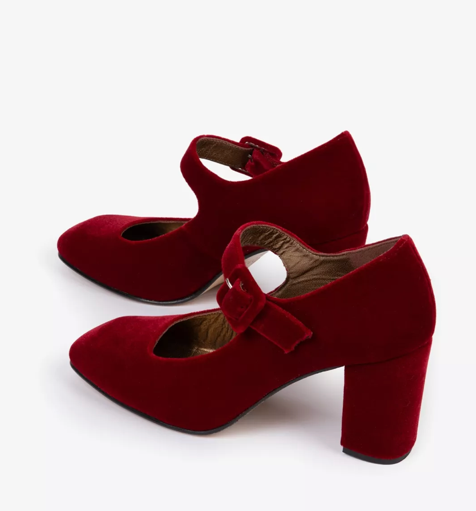 Hetre Alresford Hampshire Shoe Store Penelope Chilvers High Mary Jane Red Velvet Shoe