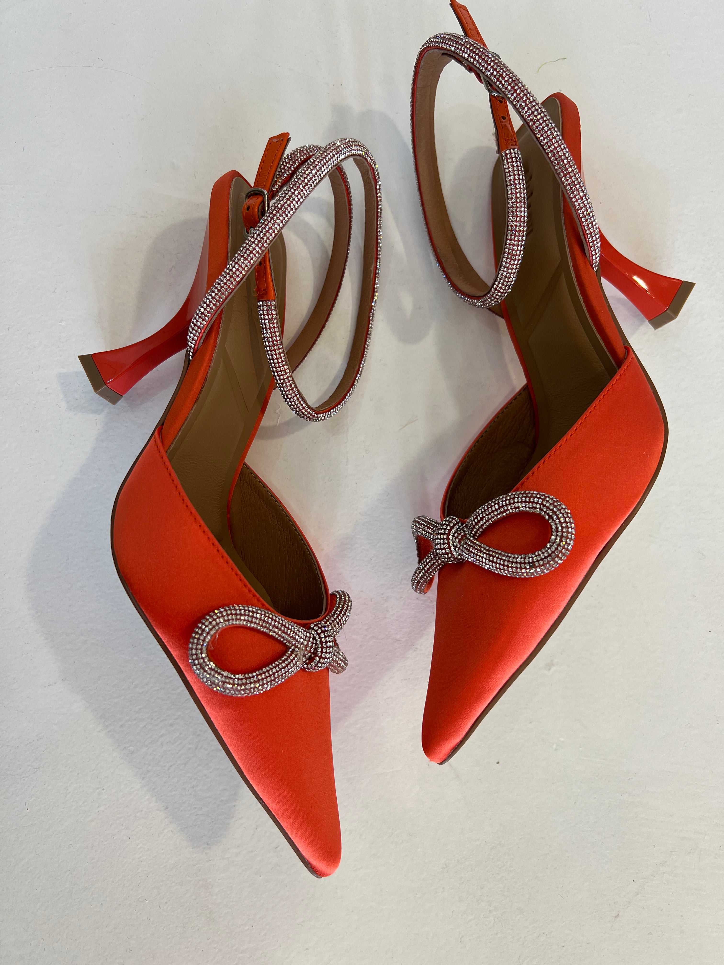 Hetre Alresford Hampshire Shoe Store Bibi Lou Orange Satin Crystal Bow Embellished Pump
