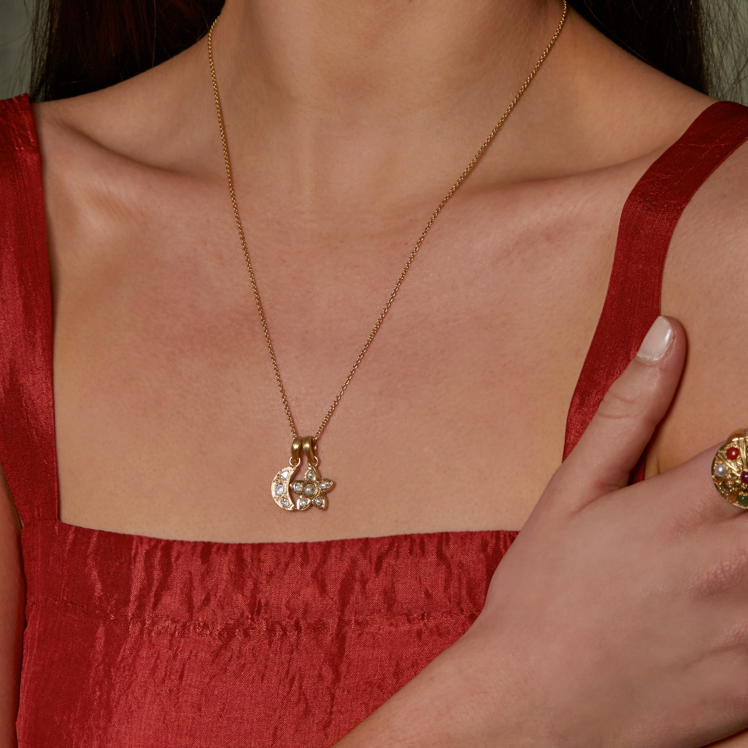 Hetre Alresford Hampshire Boutique Jewellery Sophie Theakston Polki Diamond Moon & Star Necklace