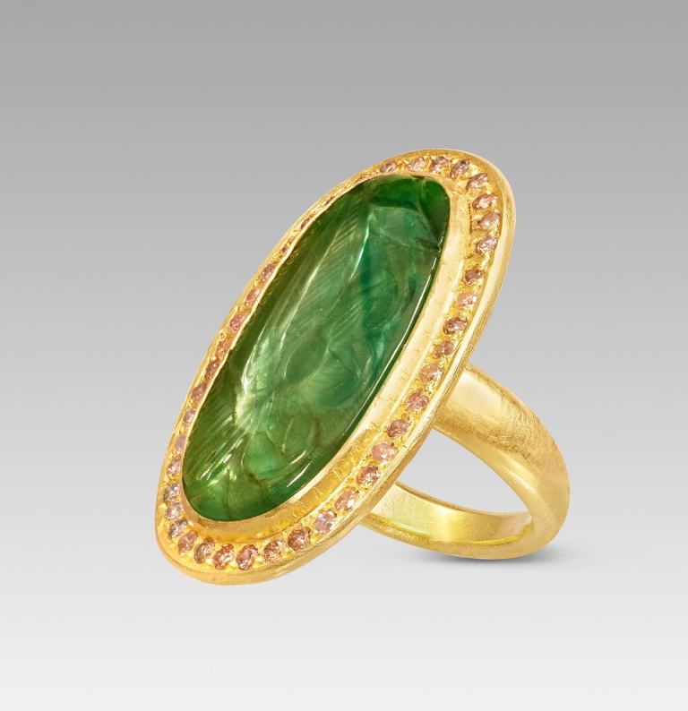 Hetre Alresford Hampshire Jewellery Boutique Sophie Theakston Carved Emerald & Diamond Oval Ring  