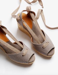 Hetre Alresford Hampshire Shoe Store PENELOPE CHILVERS Taupe High Catalina Atelier Linen Wedge  